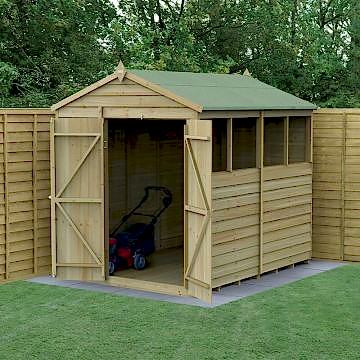 8' x 6' Forest 4Life 25yr Guarantee Overlap Pressure Treated Double Door Apex Wooden Shed - 4 Windows (2.42m x 1.99m)