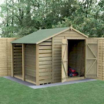 8' x 6' Forest 4Life 25yr Guarantee Overlap Pressure Treated Windowless Double Door Apex Wooden Shed with Lean To (2.42m x 2.65m)
