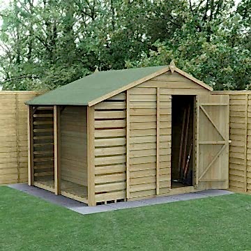 8' x 6' Forest 4Life 25yr Guarantee Overlap Pressure Treated Windowless Apex Wooden Shed with Lean To (2.42m x 2.65m)