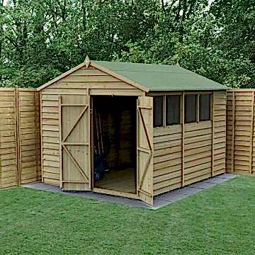 10' x 8' Forest 4Life 25yr Guarantee Overlap Pressure Treated Double Door Apex Wooden Shed (3.01m x 2.61m)