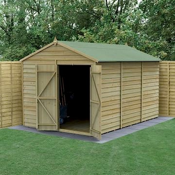 12' x 8' Forest 4Life 25yr Guarantee Overlap Pressure Treated Windowless Double Door Apex Wooden Shed (3.6m x 2.61m)