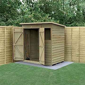 6' x 4' Forest 4Life 25yr Guarantee Overlap Pressure Treated Double Door Pent Wooden Shed (1.98m x 1.39m)