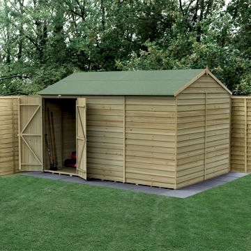 12' x 8' Forest 4Life 25yr Guarantee Overlap Pressure Treated Windowless Double Door Reverse Apex Wooden Shed (3.6m x 2.61m)