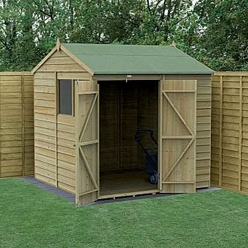 7' x 7' Forest 4Life 25yr Guarantee Overlap Pressure Treated Double Door Reverse Apex Wooden Shed (2.28m x 2.12m)
