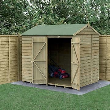8' x 6' Forest 4Life 25yr Guarantee Overlap Pressure Treated Windowless Double Door Reverse Apex Wooden Shed (2.42m x 1.99m)