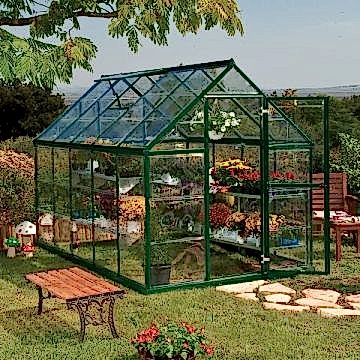 6'x10' (1.8 x 3m) Palram Harmony Green Greenhouse - Clear Polycarbonate and Aluminum