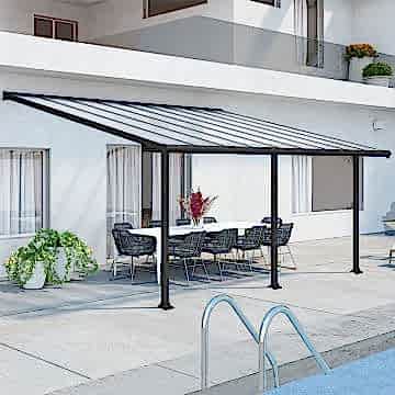 18'x10' (3x5.46m) Palram Olympia Grey Patio Cover With Clear Panels 