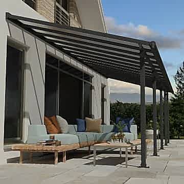 10' x 32' Palram Canopia Olympia Grey Patio Cover with Clear Panels