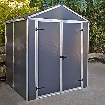 6' x 5' Palram Rubicon Double Door Plastic Garden Shed - Dark Grey