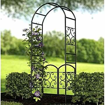 Panacea Scrolls Metal Garden Arch with Gate 7'5 x 3'2 
