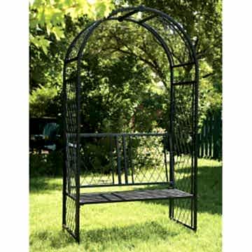 Panacea Twisted Lattice Metal Garden Arch with Seat 7'3 x 3'9 