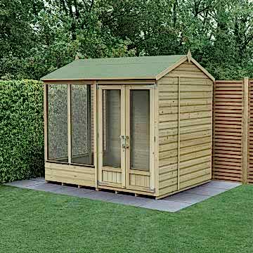 8' x 6' Forest Beckwood 25yr Guarantee Double Door Reverse Apex Summer House (2.42m x 1.99m)