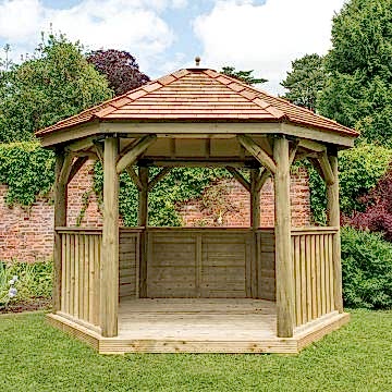 12x10 Luxury Wooden Garden Gazebo with New England Cedar Roof - Seats up to 10 people