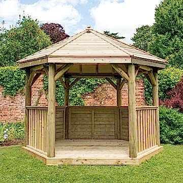 12x10 Luxury Wooden Garden Gazebo with Traditional Timber Roof - Seats up to 10 people