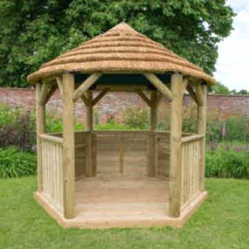 10x9 Luxury Wooden Garden Gazebo with Thatched Roof - Seats up to 10 people