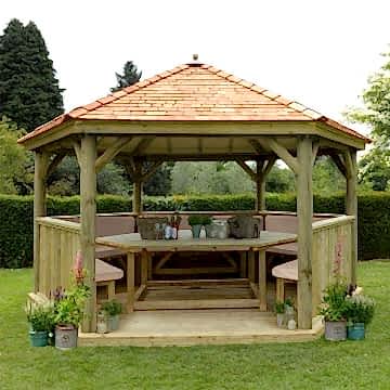 15'x13' (4.7x4m) Luxury Wooden Garden Gazebo with New England Cedar Roof - Seats up to 19 people