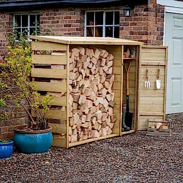 6’5 x 2’3 Forest Pent Logstore with Tool Storage (2m x 0.7m)