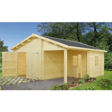 17x18 (5.1x5.5m) Palmako Log 44mm Cabin Garage - Double Doors
