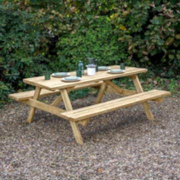 Forest Large Rectangular Wooden Garden Picnic Table 5’10 x 5’0 (1.77m x 1.53m)