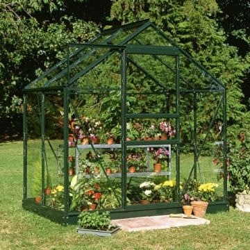4x6 Green Frame Large Paned Toughened Glass Greenhouse