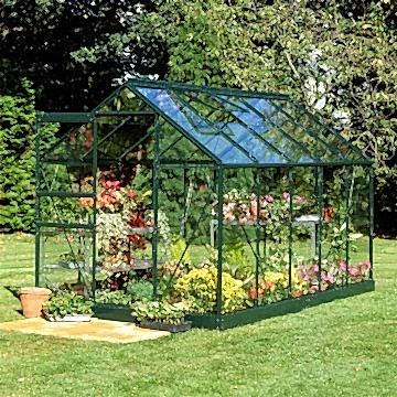10x6 Green Frame Large Paned Toughened Glass Greenhouse 