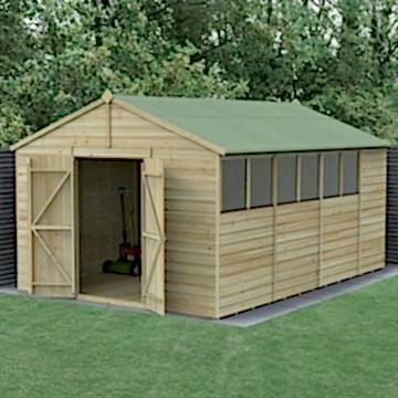 15' x 10' Forest Beckwood 25yr Guarantee Shiplap Pressure Treated Double Door Apex Wooden Shed (4.48m x 3.21m)