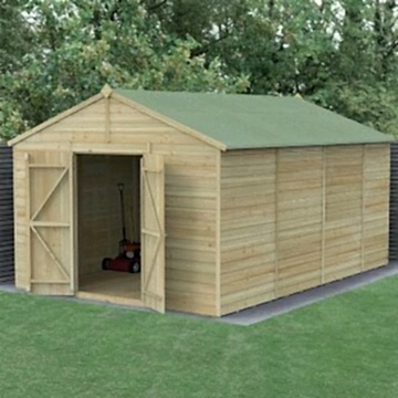 15' x 10' Forest Beckwood 25yr Guarantee Shiplap Pressure Treated Windowless Double Door Apex Wooden Shed (4.48m x 3.21m)