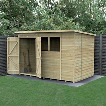 10' x 6' Forest Beckwood 25yr Guarantee Shiplap Pressure Treated Double Door Pent Wooden Shed (3.11m x 2.05m)
