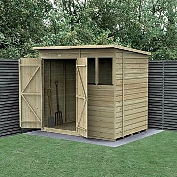 7' x 5' Forest Beckwood 25yr Guarantee Shiplap Pressure Treated Double Door Pent Wooden Shed (2.26m x 1.7m)