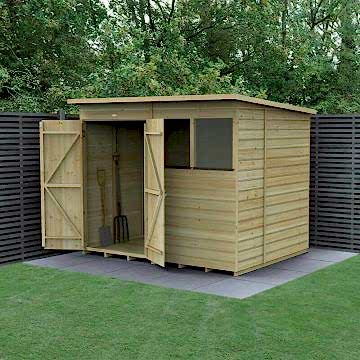 8' x 6' Forest Beckwood 25yr Guarantee Shiplap Pressure Treated Double Door Pent Wooden Shed (2.52m x 2.05m)