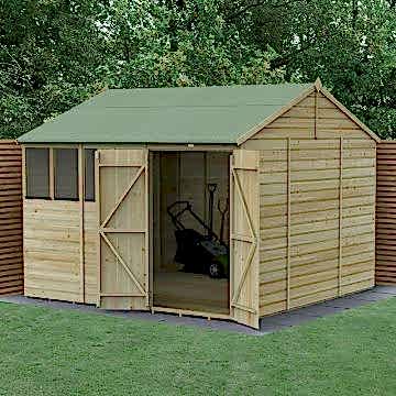 10' x 10' Forest Beckwood 25yr Guarantee Shiplap Pressure Treated Double Door Reverse Apex Wooden Shed (3.21m x 3.01m)