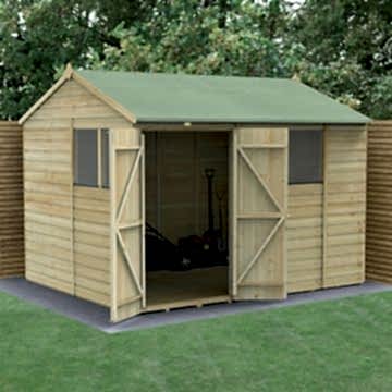10' x 8' Forest Beckwood 25yr Guarantee Shiplap Pressure Treated Double Door Reverse Apex Wooden Shed (3.01m x 2.61m)