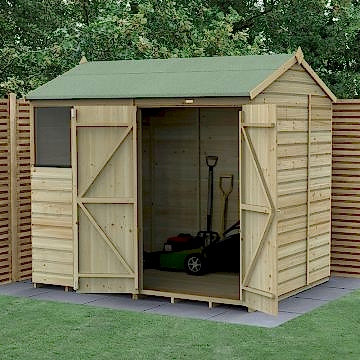 8' x 6' Forest Beckwood 25yr Guarantee Shiplap Pressure Treated Double Door Reverse Apex Wooden Shed (2.42m x 1.99m)