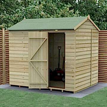 8' x 6' Forest Beckwood 25yr Guarantee Shiplap Pressure Treated Windowless Reverse Apex Wooden Shed (2.42m x 1.99m)
