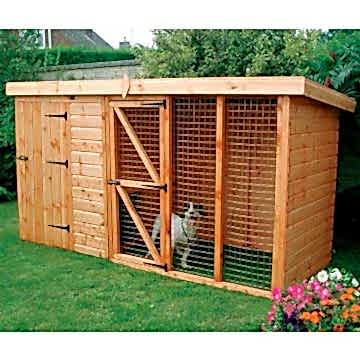 10' x 4' Traditional Pent Wooden Dog Kennel 6' Run - Pet House (3.05x1.22m) 