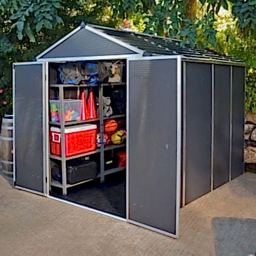 6' x 10' Palram Rubicon Double Door Plastic Garden Shed - Dark Grey