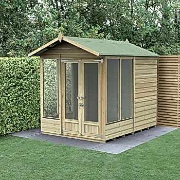 8' x 6' Forest Beckwood 25yr Guarantee Double Door Apex Summer House - 5 Windows (2.42m x 1.99m)