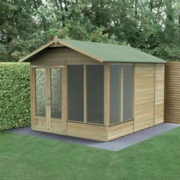 10' x 8' Forest Beckwood 25yr Guarantee Double Door Apex Summer House (3.01m x 2.61m)