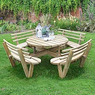 Forest 2.4m Circular Picnic Table with Seat Backs 