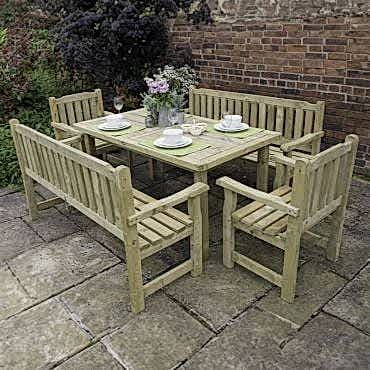Forest Rosedene Wooden Garden Table, Benches and Chairs Set 8'9 x 6'2 (2.66m x 1.87m)