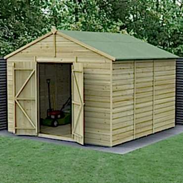 10' x 10' Forest Beckwood 25yr Guarantee Shiplap Pressure Treated Windowless Double Door Apex Wooden Shed (3.21m x 3.01m)