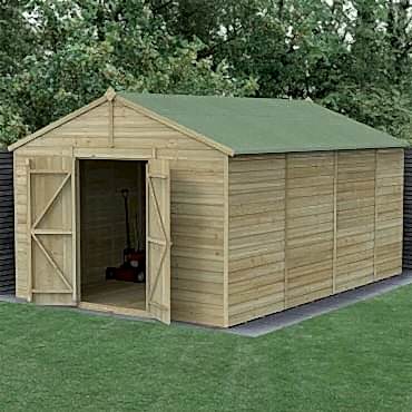 15' x 10' Forest Beckwood 25yr Guarantee Shiplap Pressure Treated Windowless Double Door Apex Wooden Shed (4.48m x 3.21m)
