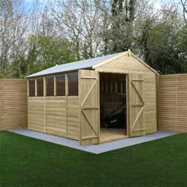 12' x 8' Forest Beckwood 25yr Guarantee Shiplap Pressure Treated Double Door Apex Wooden Shed (3.6m x 2.61m)