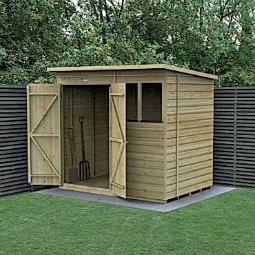 7' x 5' Forest Beckwood 25yr Guarantee Shiplap Pressure Treated Double Door Pent Wooden Shed (2.26m x 1.7m)