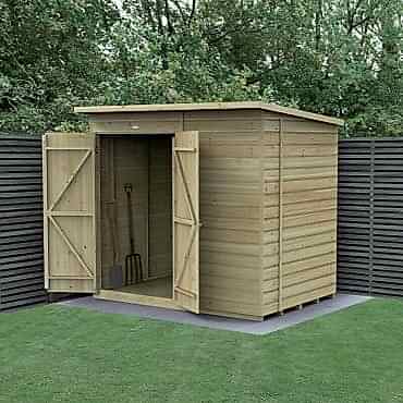 7' x 5' Forest Beckwood 25yr Guarantee Shiplap Pressure Treated Windowless Double Door Pent Wooden Shed (2.26m x 1.7m)