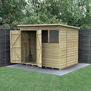 8' x 6' Forest Beckwood 25yr Guarantee Shiplap Pressure Treated Double Door Pent Wooden Shed (2.52m x 2.05m)