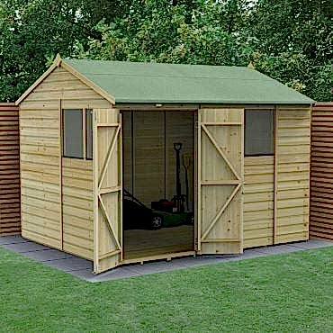 10' x 8' Forest Beckwood 25yr Guarantee Shiplap Pressure Treated Double Door Reverse Apex Wooden Shed (3.01m x 2.61m)