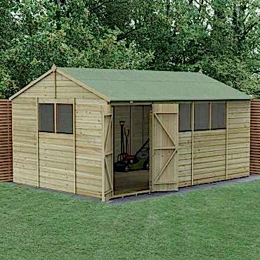 15' x 10' Forest Beckwood 25yr Guarantee Shiplap Pressure Treated Double Door Reverse Apex Wooden Shed (4.48m x 3.21m)