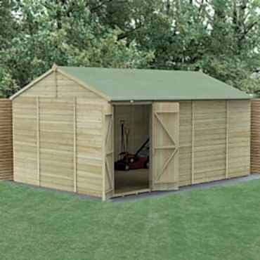 15' x 10' Forest Beckwood 25yr Guarantee Shiplap Pressure Treated Windowless Double Door Reverse Apex Wooden Shed (4.48m x 3.21m)