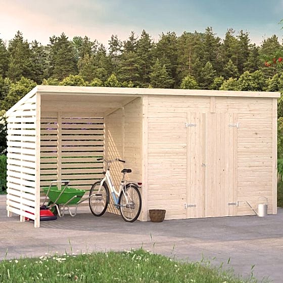 16' x 6' Palmako Leif Heavy Duty Wooden Shed with Bike Shelter (4.7m x 1.9m)
